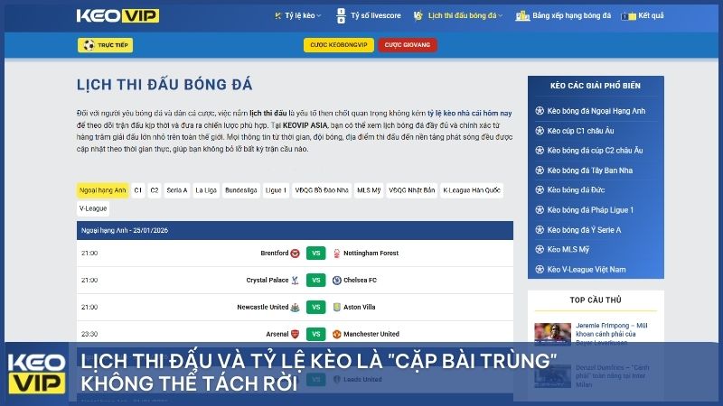 Lịch thi đấu và Tỷ lệ kèo là "cặp bài trùng" không thể tách rời